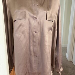 100% Silk Button Down Shirt in Taupe by NEXX